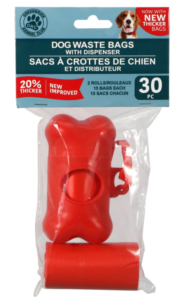 Dog Waste Bag Dispenser with (30) Refill Bags Red