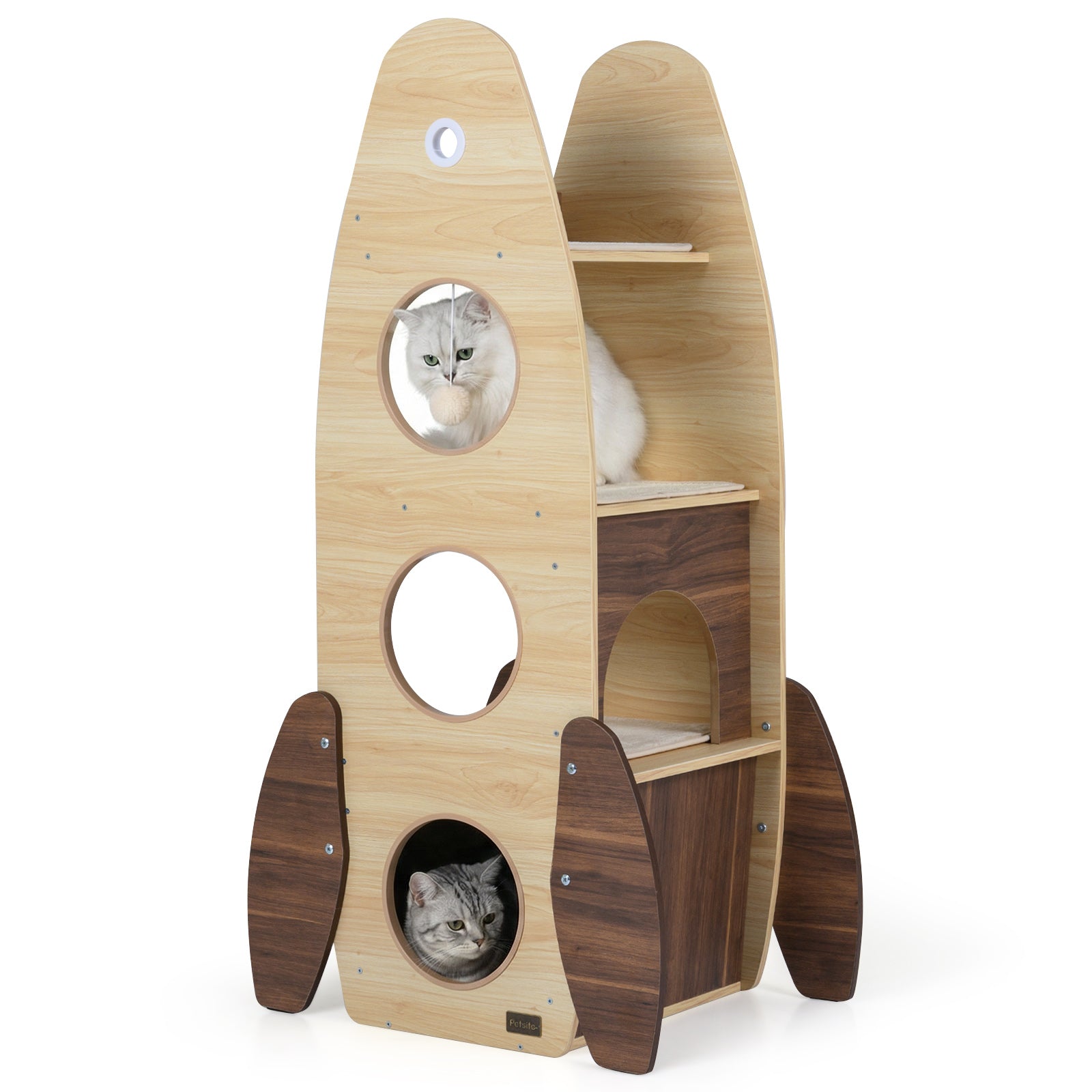 Rocket Cat Tree 47 Inch Large Wooden Cat Tower for Indoor Cats-Natural Default Title