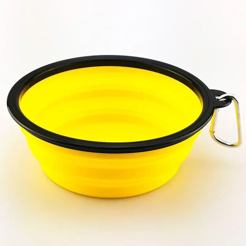 Collapsible Pet Silicone Dog Bowl | Portable Travel Food and Water Bowl with Carabiner GC-6-huang 350ml (13x9x5.5cm)