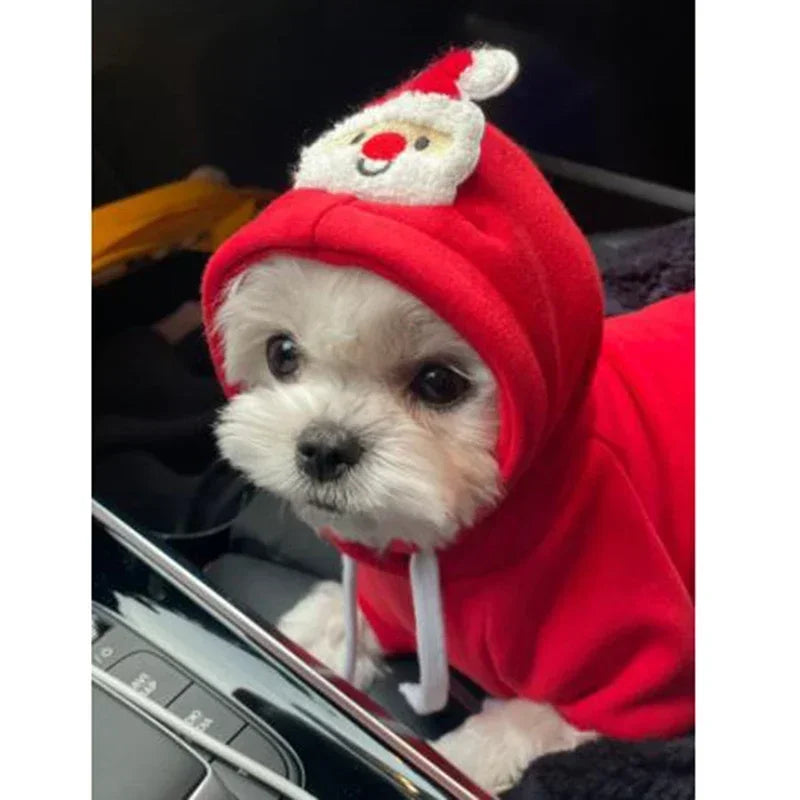 Christmas Dog Hoodie Reindeer & Santa Fleece Coat Winter Warm Pet Jacket for Small to Medium Dogs XS-2XL Red 1