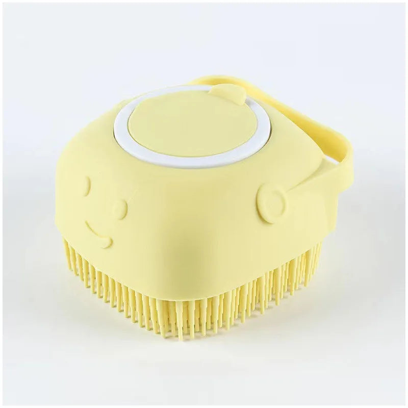 Silicone Pet Bath Massage Brush Glove for Dogs & Cats - Soft Grooming & Bathing Tool Square Yellow