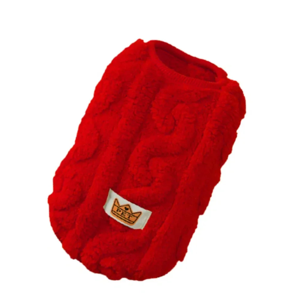 Soft Fleece Dog & Cat Sweater - Warm Autumn Winter Puppy Vest, Sizes XS-XL (7.9-15.7 in / 20-40 cm) Red