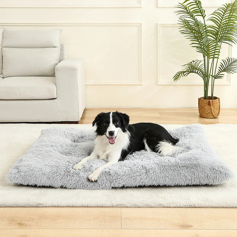 Soft Long Plush Pet Bed for Dogs & Cats – Cozy Basket Cushion Mattress for Sleeping Gray