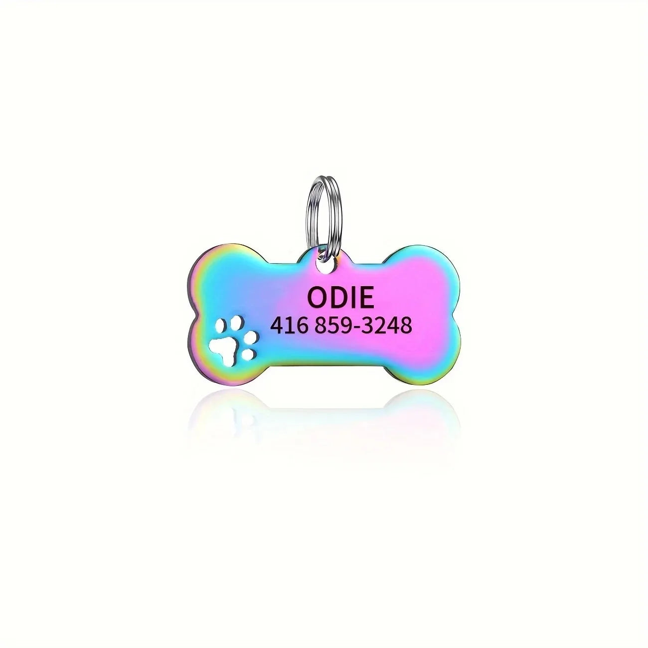 Personalized Dog Cat ID Tag | Custom Engraved Bone Shaped Pet Pendant Colorful