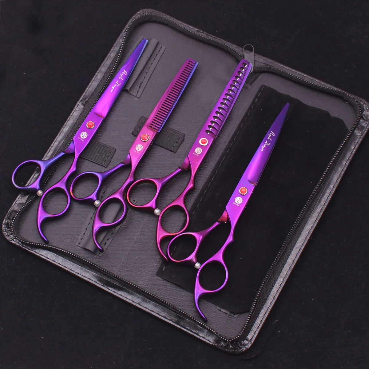 7-Inch (19.5 cm) Stainless Steel Pet Grooming Scissors Kit – Straight, Thinning, Chunker & Curved Shears Z3013-Zi-D4