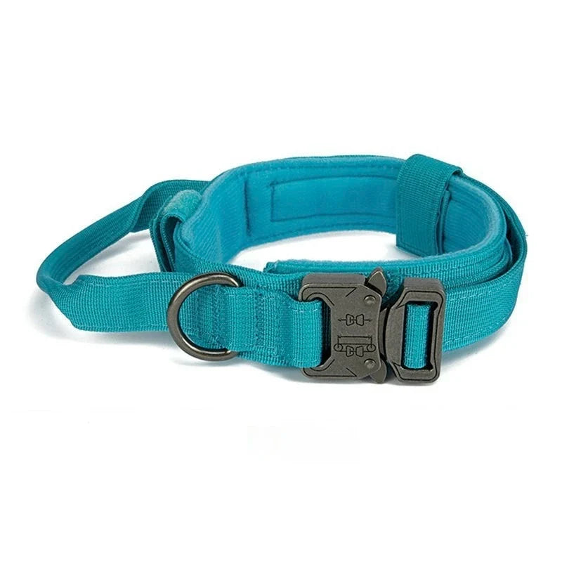 Tactical Dog Collar Adjustable Nylon Dog Supplies With Heavy Duty Metal Buckle Durable Training Collar For Medium And Large Dogs Blue