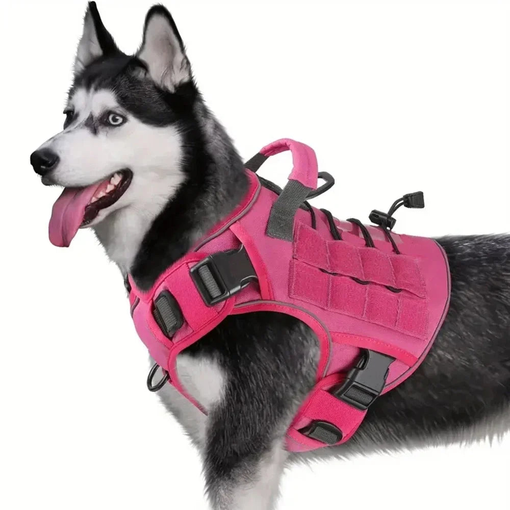 Adjustable No-pull Tactical Dog Harness With Handle For Large Dogs Reflective Vest For Labrador Retriever Siberian Dogs Supplies rose pink