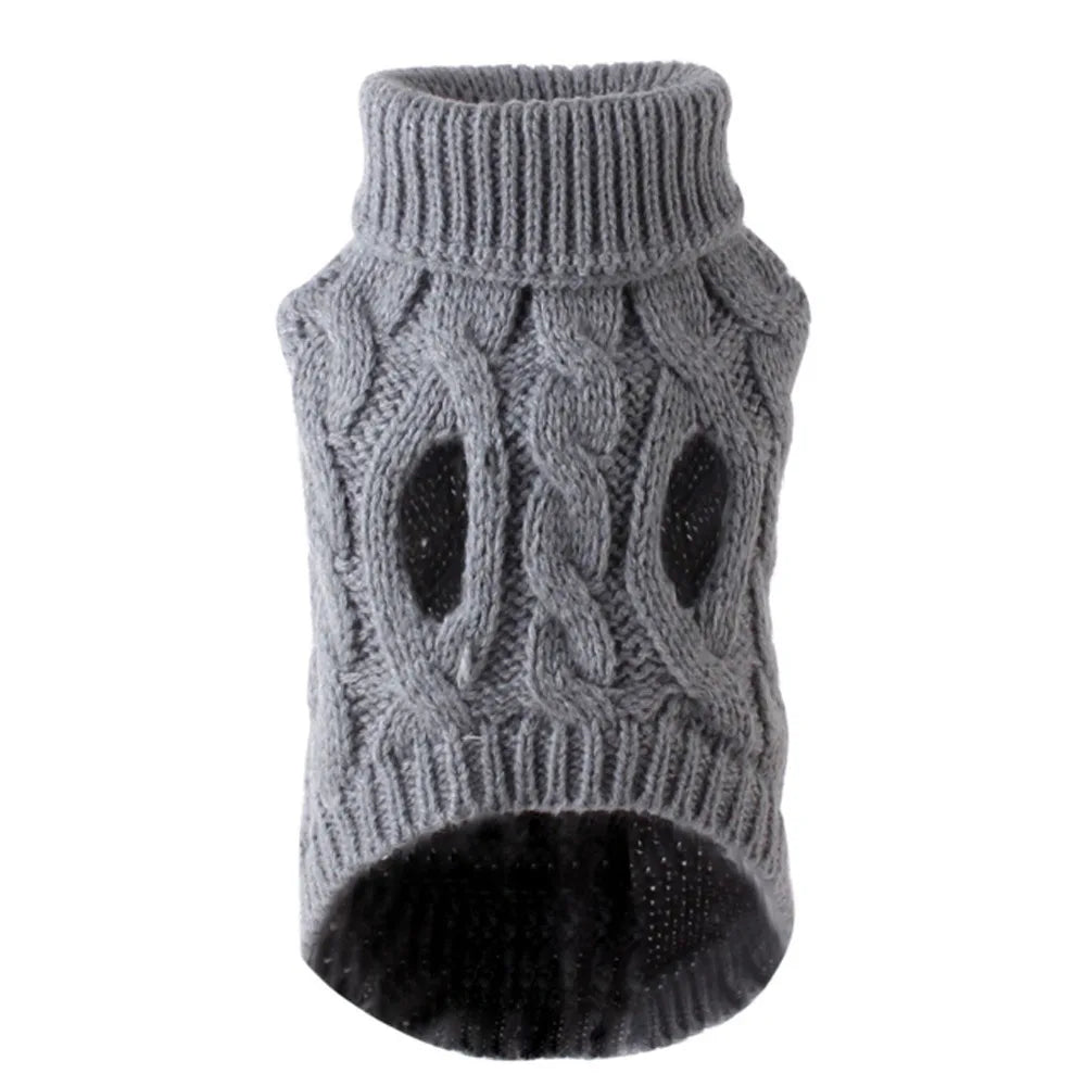 Knitted Cable Dog Sweater - Warm Autumn/Winter Pullover for Small Dogs Dark gray