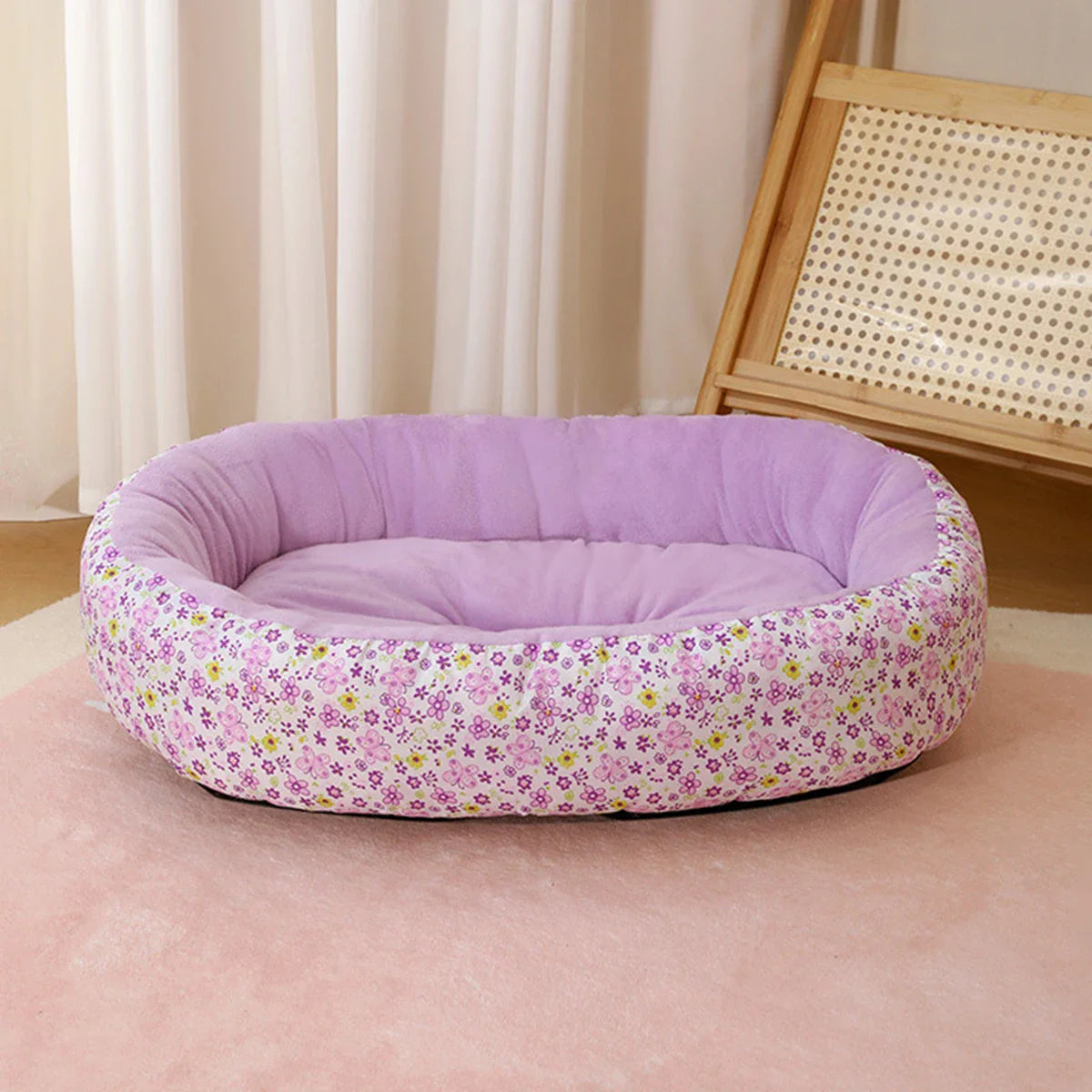 Floral All-Season Dog & Cat Bed — Soft Puppy Pad Sofa for French Bulldog Chihuahua, Sizes S/M/L, 4 Colors Purple