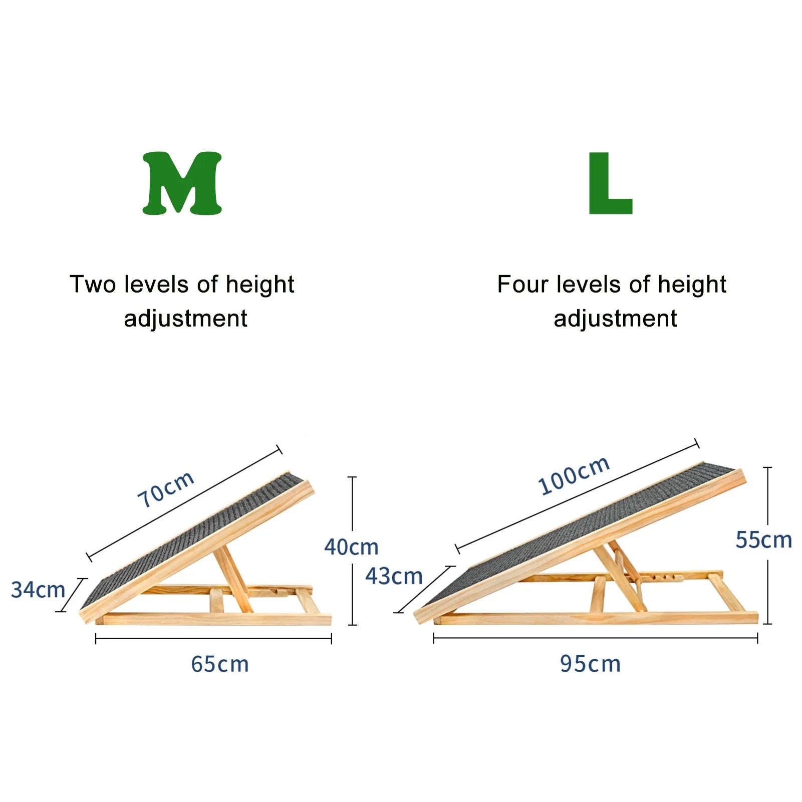 Adjustable Wooden Pet Ramp for Couch & Bed – Foldable 2‑Step/4‑Step Non‑Slip Carpet Ramp for Dogs & Cats (70/100 cm | 27.6/39.4 in)