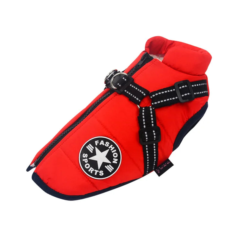 Waterproof Winter Dog Jacket with Built-In Harness, Fleece-Lined & Reflective – Warm Coat for Small to Large Breeds Red