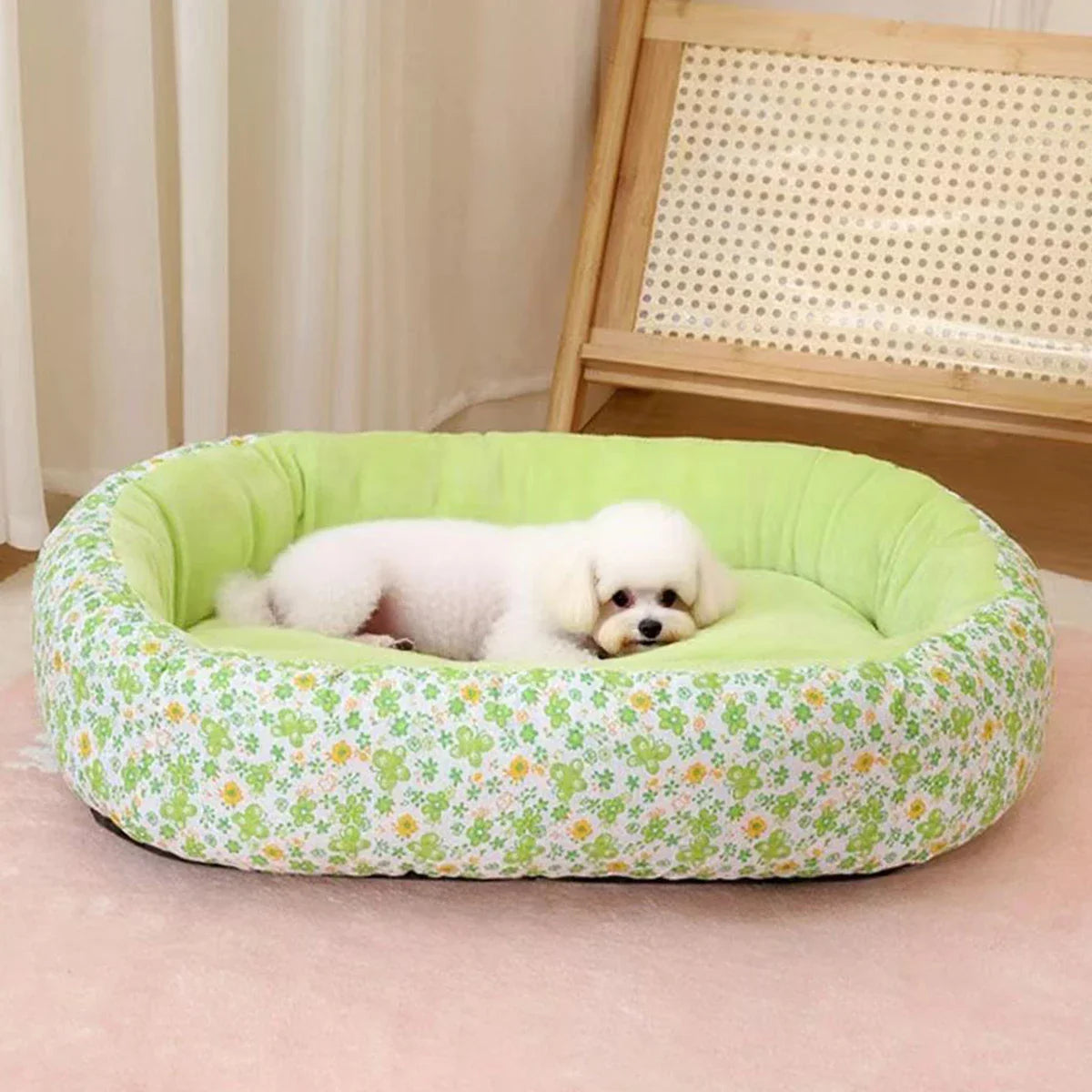 Floral All-Season Dog & Cat Bed — Soft Puppy Pad Sofa for French Bulldog Chihuahua, Sizes S/M/L, 4 Colors