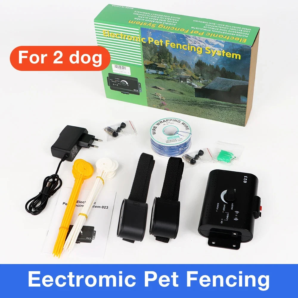 HT-023 Dog Electric Fence Shock Training Collar Electronic Pet Fencing System Adjustable Control Range Wired Containment System For 2 dogs
