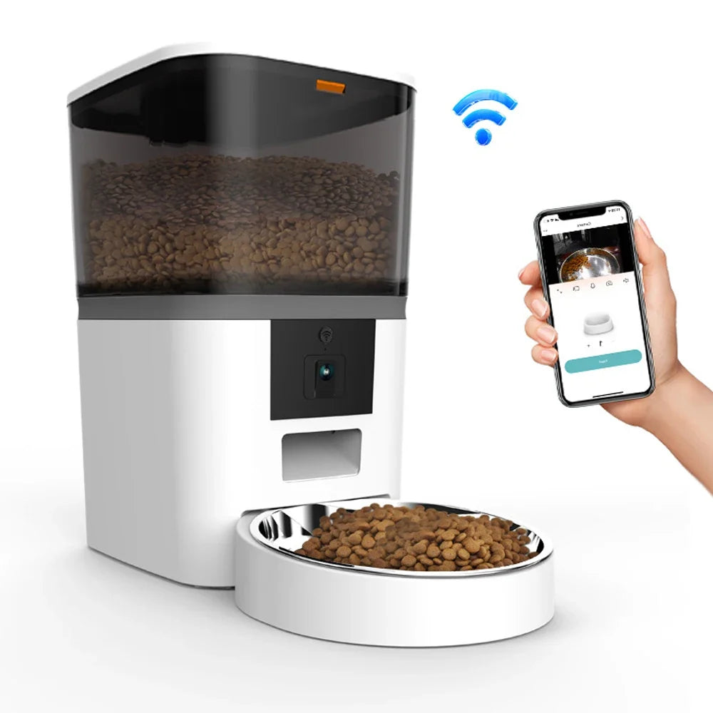 4L With HD Camera Automatic Pet Feeder Cat And Dog Food Automatic Dispenser Suitable For Two Pet Cat And Dog Feeding Remote Feed Single Meal White 4L