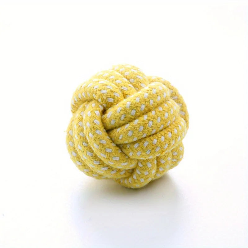 Candy-Colored Cotton Rope Ball Chew Toy for Dogs & Cats — Durable Tug & Fetch Pet Toy Yellow S