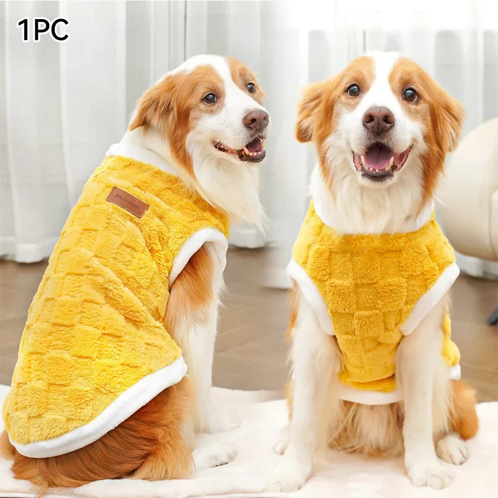 Flannel Dog Sweater Winter Warm Pet Coat – Fits 1.5–25 kg (3–55 lb) – Puppy to Large Dog Pullover Vest Yellow