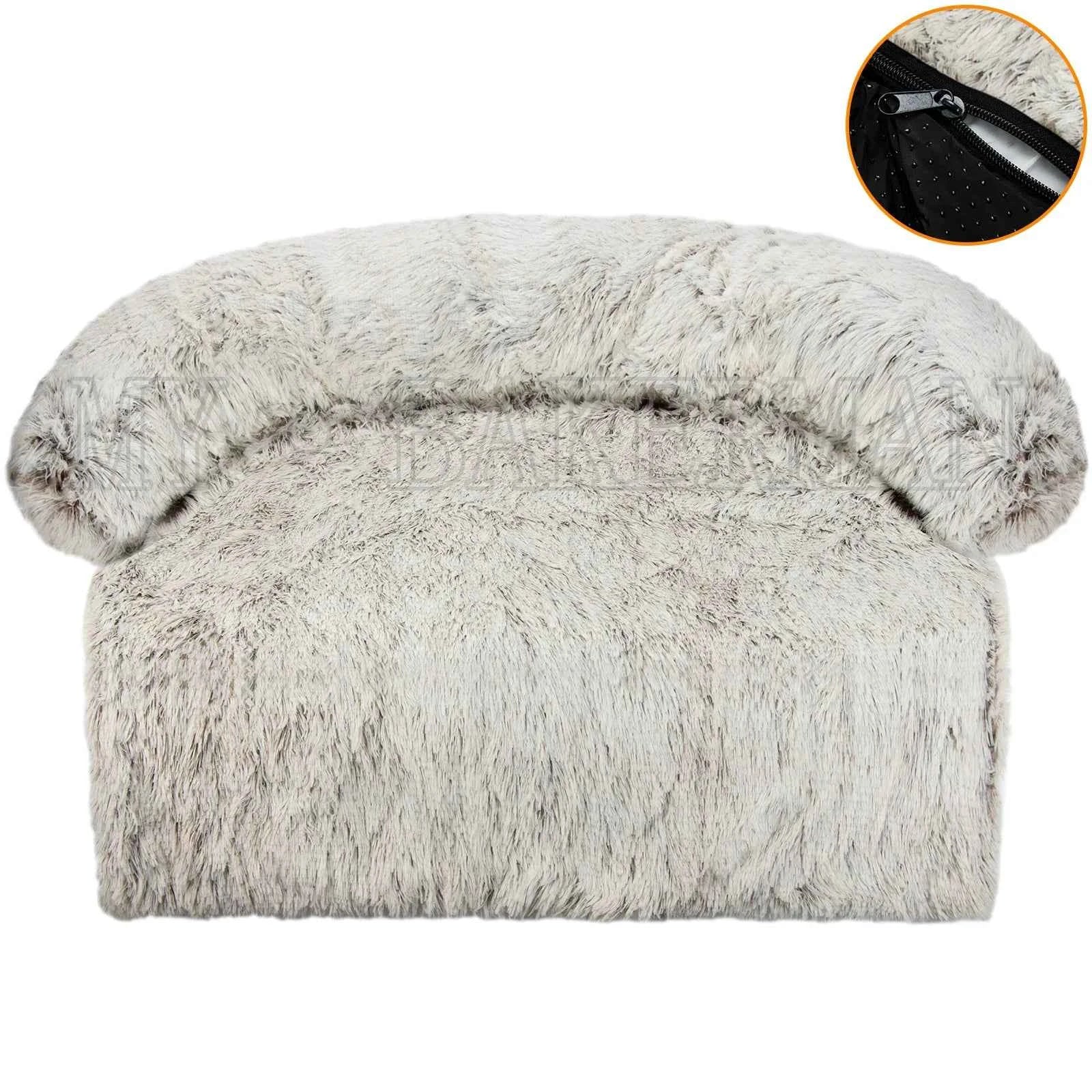 Washable blanket Sofa cover Large dog bed Sofa plush dog pet House sofa cushion plush warm kennel pet cat puppy cushion R-White Brown-zip