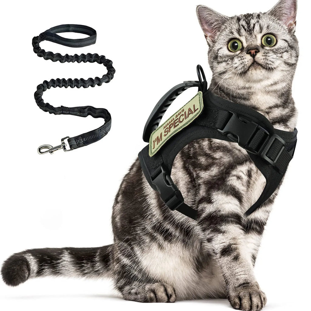 Tactical Cat Harness For Walking Escape Proof Adjustable Pet Vest Harness Soft Mesh With Control Handle For Large Cat Small Dog