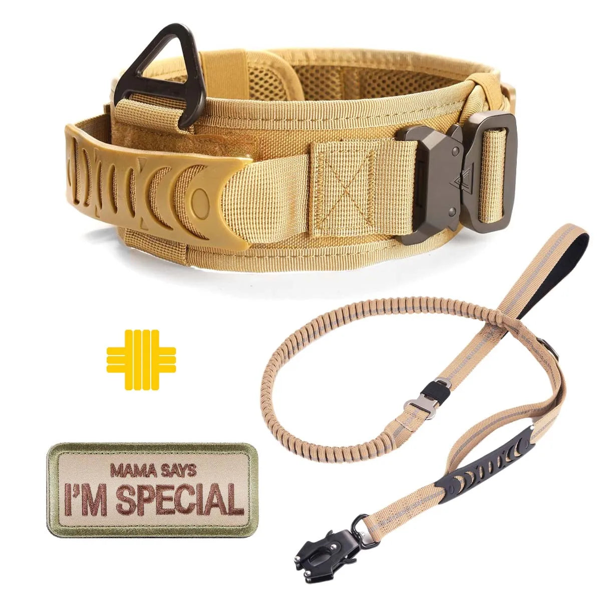 Military-Grade Tactical Dog Collar with Handle Heavy Duty Collar for Medium and Large Dogs Provides Ultimate Control COLLAR SET--KHAKI