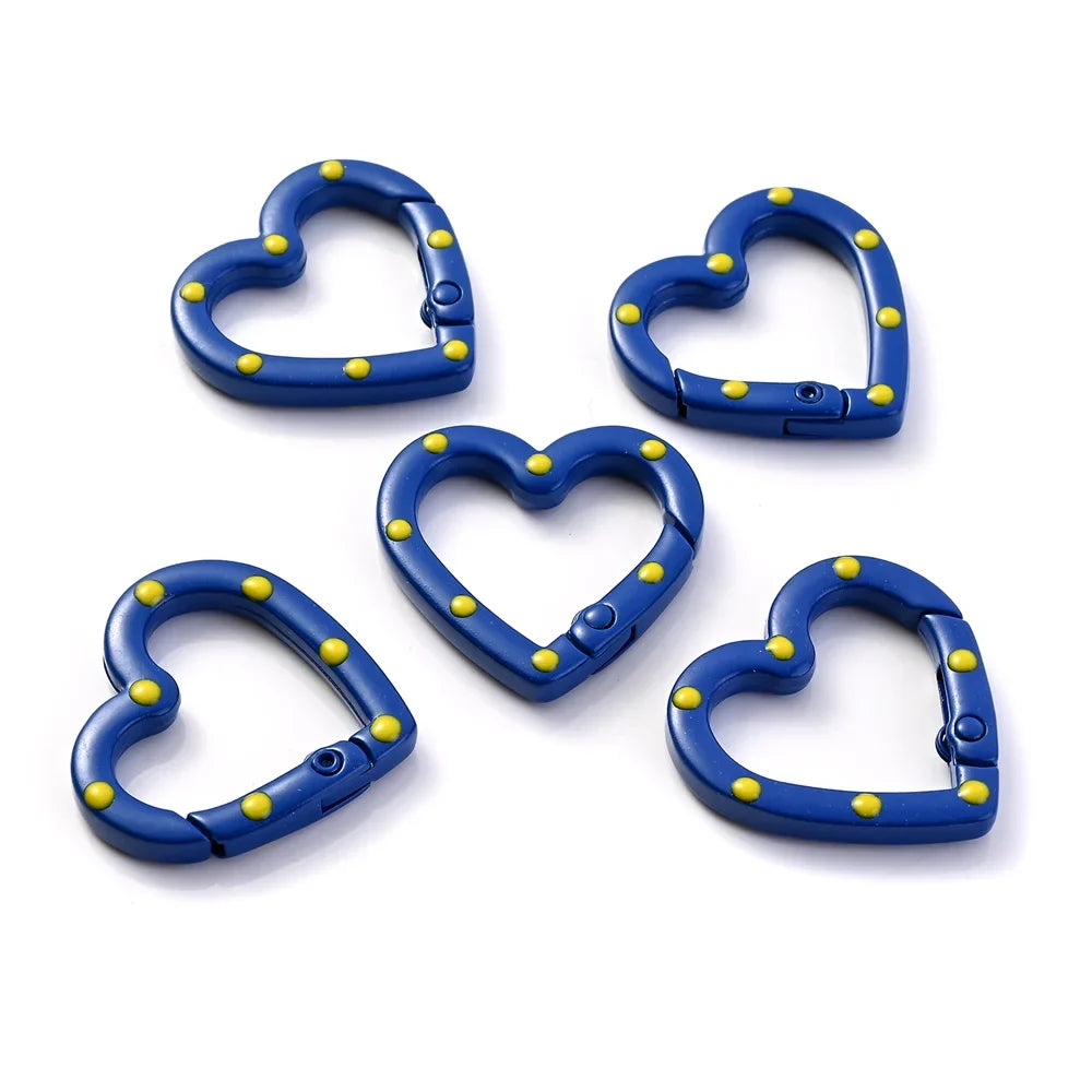 5pcs Multicolor Metal Heart Ring Spring Clasp Carabiner Keychain Clips Hook Dog Chain Diy Jewelry Buckle Connector Supplies