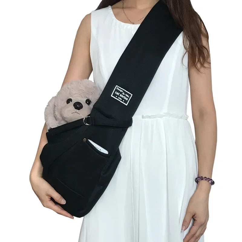 Pet Sling Carrier for Small Dogs & Cats – Crossbody Shoulder Bag, Portable Travel Puppy & Cat Carrier, Holds up to 7.5 kg (16.5 lb) black