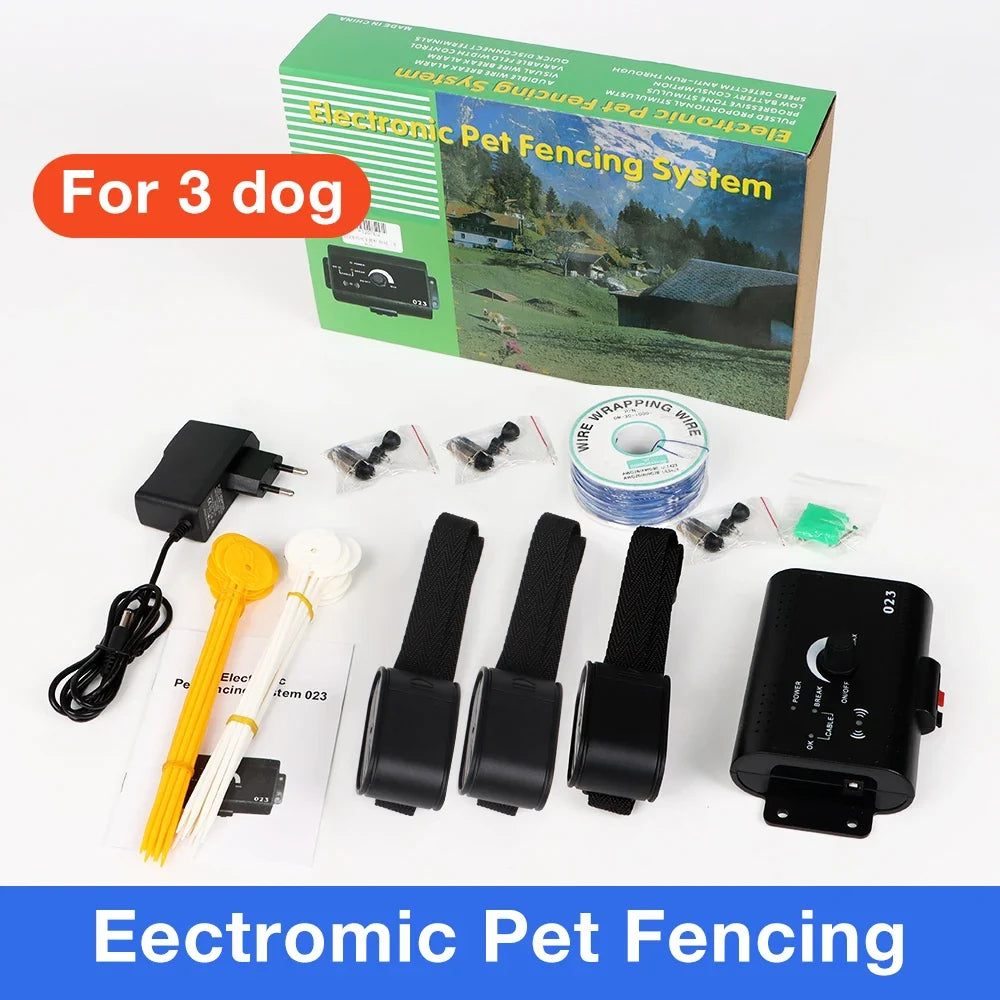 HT-023 Dog Electric Fence Shock Training Collar Electronic Pet Fencing System Adjustable Control Range Wired Containment System For 3 dogs