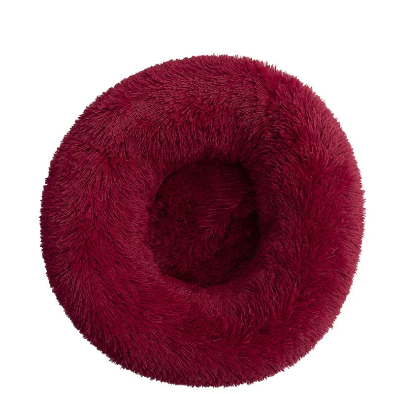 Orthopedic Donut Pet Bed – Calming Anti-Anxiety Round Dog & Cat Sofa, Washable Plush Bolster Bed (Fits 15.7–39.4 in / 40–100 cm) wine red