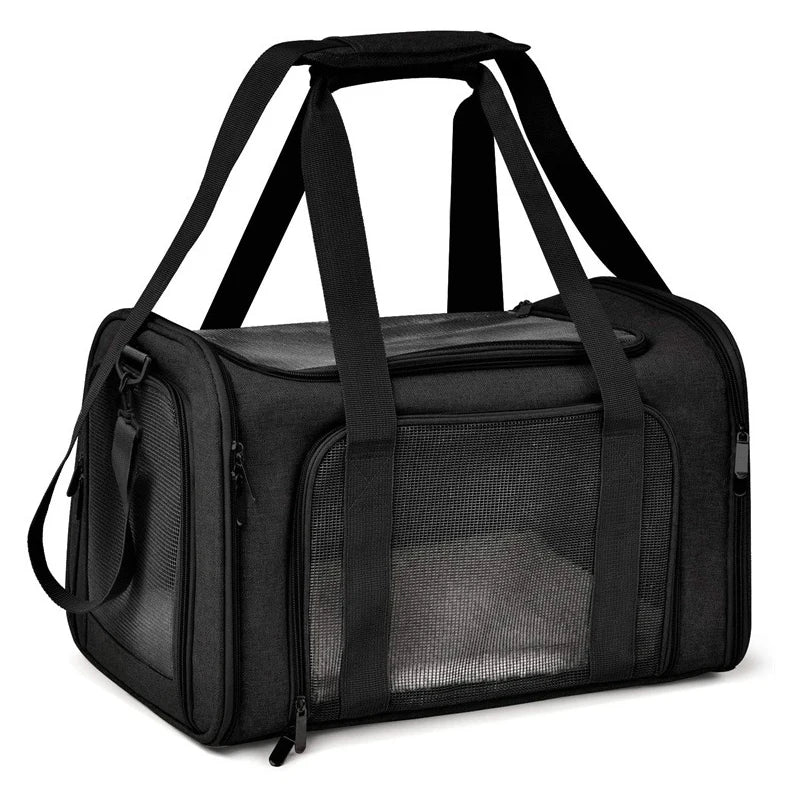 Portable Soft-Sided Pet Carrier Backpack for Dogs & Cats — Airline Approved, Foldable Nylon (M/L/XL) black