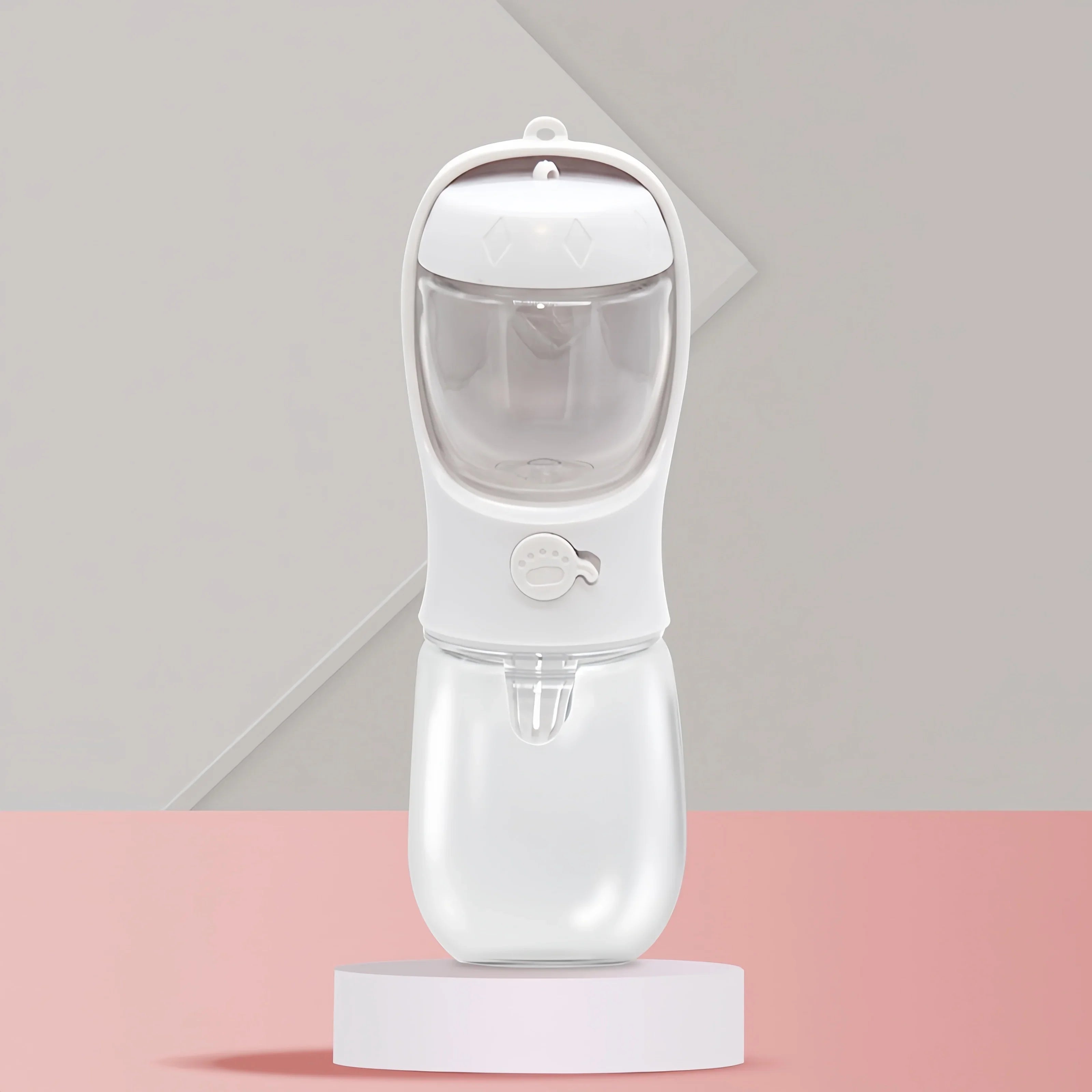 Portable Pet Water Bottle with Built-In Food Storage - Travel Dog & Cat Feeder Bowl white
