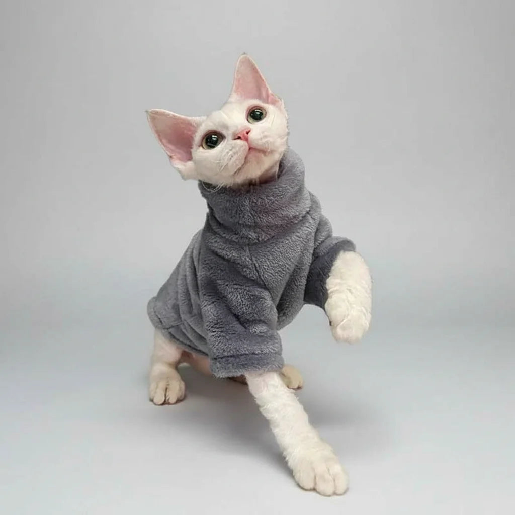 Sphynx Cat Turtleneck Sweater – Soft Warm Hairless Cat Pullover Grey