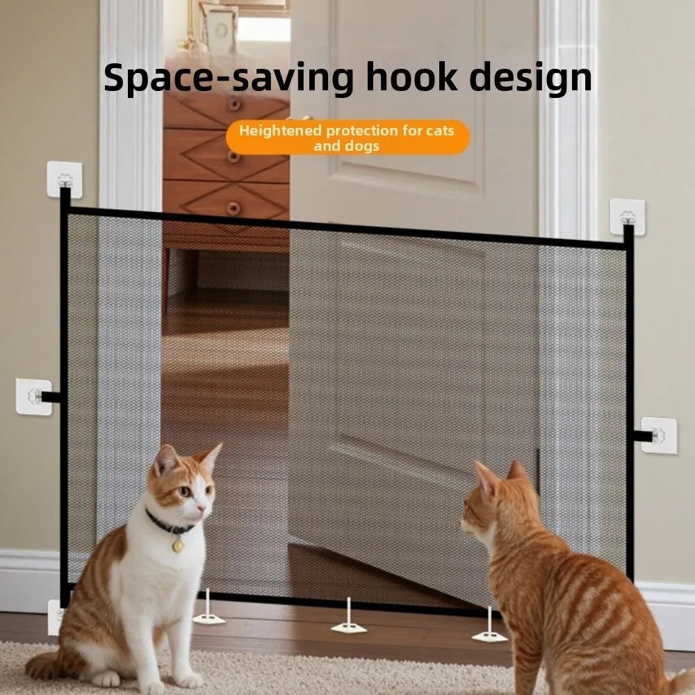 Portable Retractable Pet Barrier Fences Folding Anti-Escape Pet Safety Gate Mesh with Hooks Dog Isolation Gate Hallways