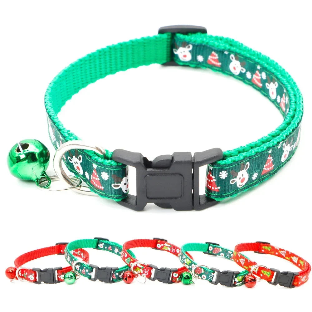 Pet Collar with Bell - Dog Chain Cat Necklace, Christmas Tree Print Pet Jewelry for Small Dogs & Cats
