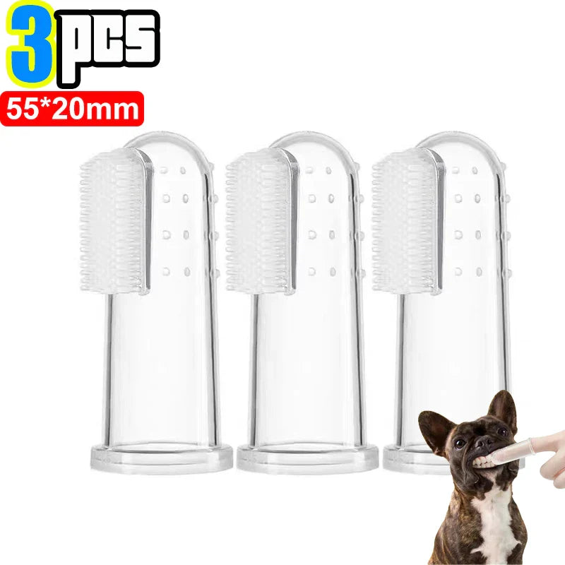 Silicone Soft Pet Finger Cuff Toothbrush | Dog & Cat Teeth Cleaning Tool 3pcs-no box