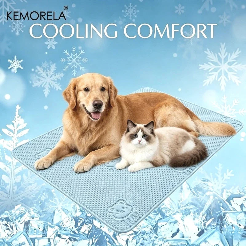 Summer New Thick Pet Cooling Pad with Cute Bear Pattern Washable Ice-Like Smooth Pet Mattress Outdoor Indoor Use For Dog And Cat Blue