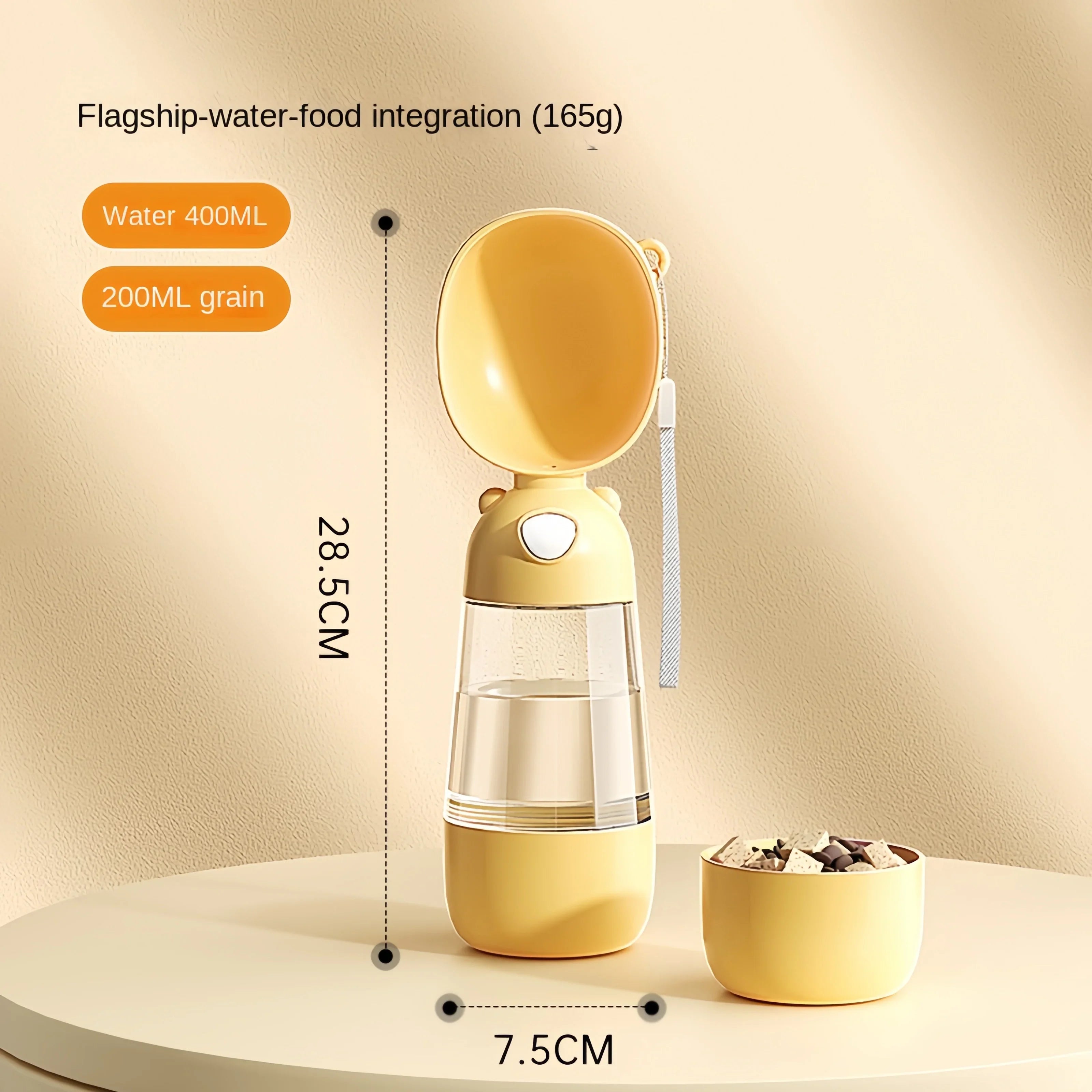 Portable Pet Water Bottle with Food Dispenser, Food-Grade Travel Bowl for Dogs & Cats yellow 2 in 1