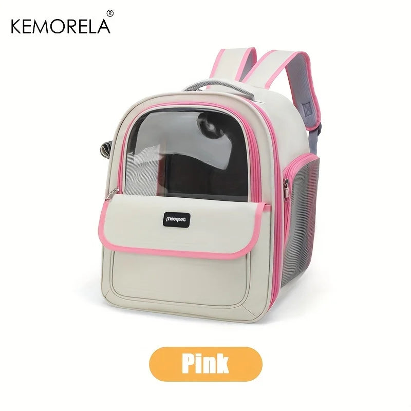 KEMORELA Pet Backpack for Cats And Dogs Large Outdoor Transparent Capsule Breathable Carrying Bag Pet Supplies Pink