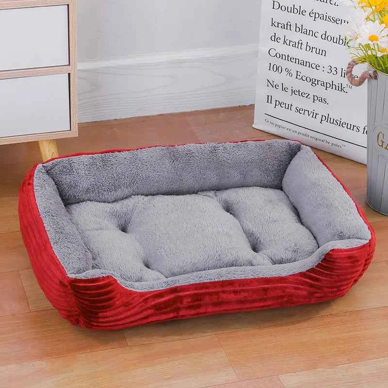 Color Square Winter Warm Pet Bed – Dog & Cat House Red