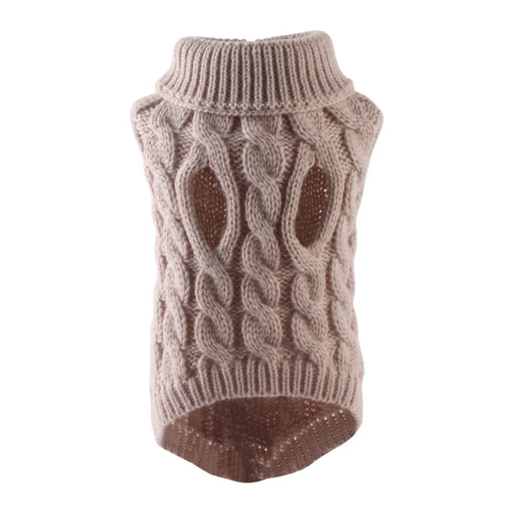 Knitted Cable Dog Sweater - Warm Autumn/Winter Pullover for Small Dogs Khaki