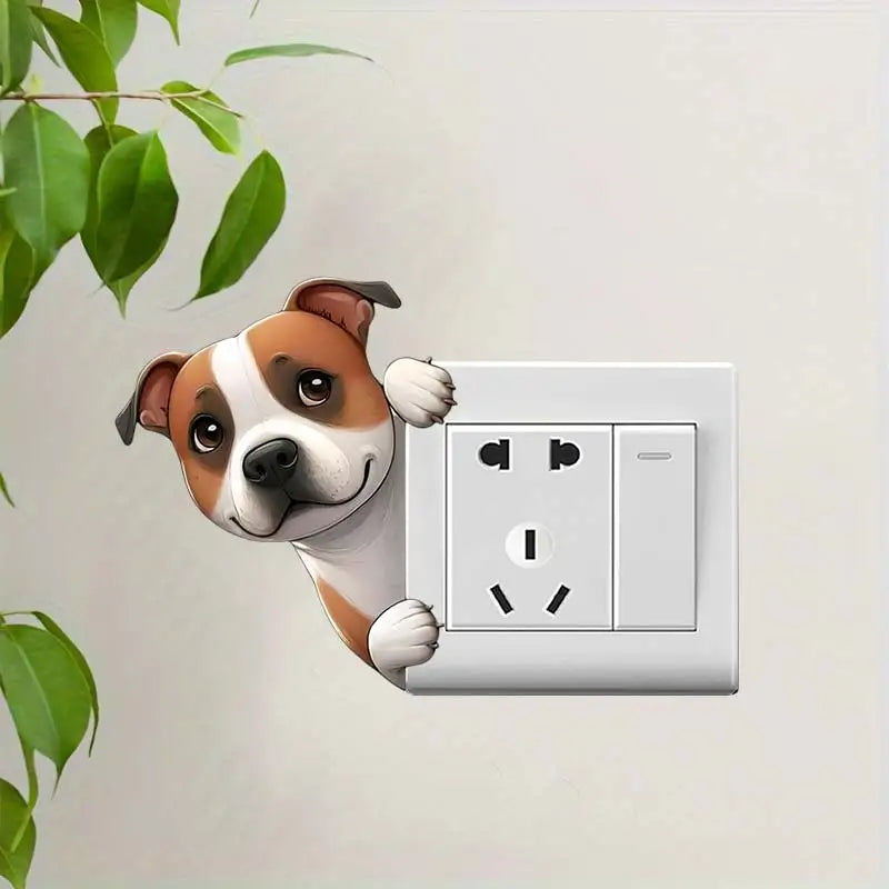 Cute Peeking Dog Animal Light Switch Phone Wall Stickers | Cartoon Decals for Home Decor M1065-D