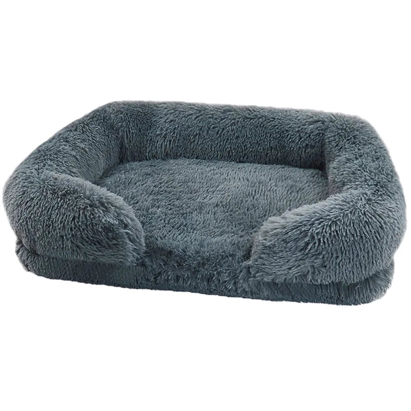 Plush Dog Bed with Removable Cover – Thickened Winter Pet Sofa Pad, Square, Small & Large Dark Gray