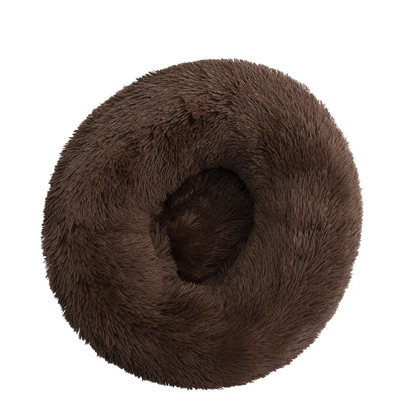 Orthopedic Donut Pet Bed – Calming Anti-Anxiety Round Dog & Cat Sofa, Washable Plush Bolster Bed (Fits 15.7–39.4 in / 40–100 cm) Dark coffee