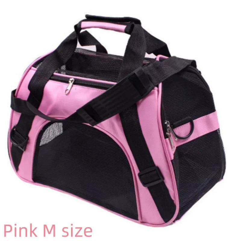 Foldable Breathable Mesh Pet Carrier – Portable Shoulder Bag & Backpack for Cats & Dogs (S/M/L) Pink M size