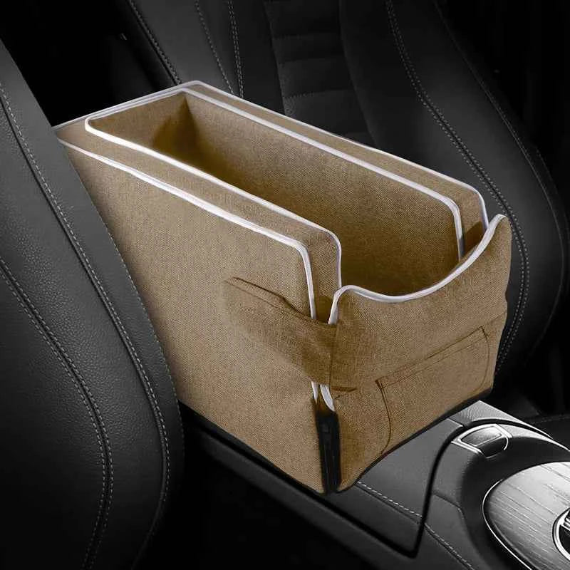 Car Center Console Pet Bed – Non-Slip Safety Seat for Small Dogs and Cats Beige