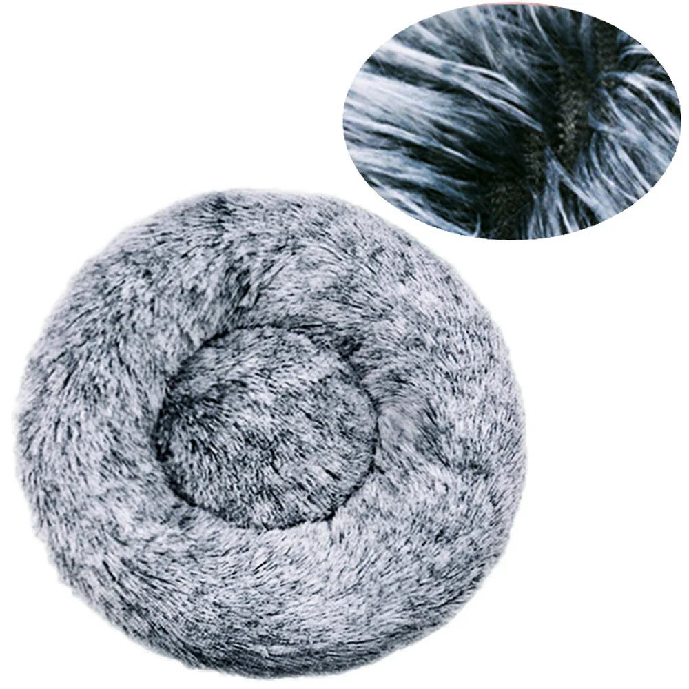 Round Plush Pet Bed, Washable Cozy Dog & Cat Sofa, Winter Warm, Multiple Sizes 16–35 in (40–90 cm) Gradient dark gray