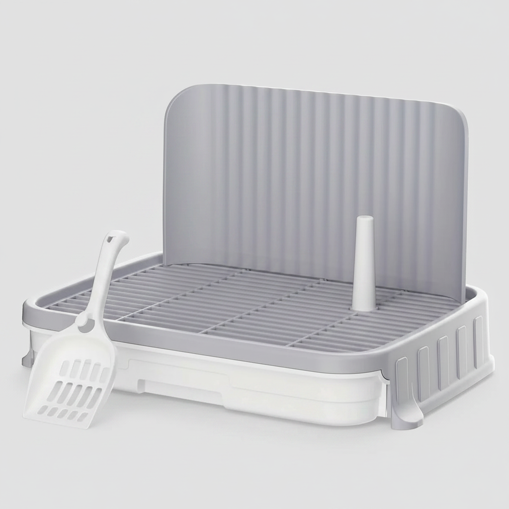 Indoor Dog Potty Training Tray – No Leak Design with High Protection Wall Grey