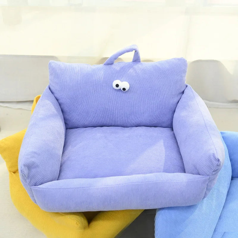 Winter Warm Pet Sofa Bed — Plush Kennel Cushion for Small Dogs & Cats purple
