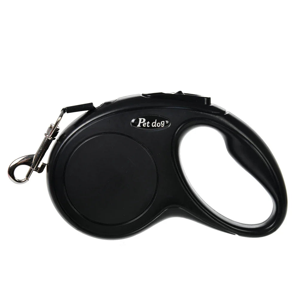 Retractable Dog Leash 3m/5m (9.8ft/16.4ft) Nylon Rope with Quick-Release ABS Case and Paw Print Keychain Black 1