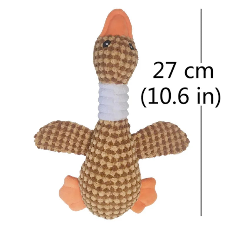 Plush Duck Squeak Dog Toy – Dental Chew for Puppies & Dogs (Small, Medium, Large) Brown