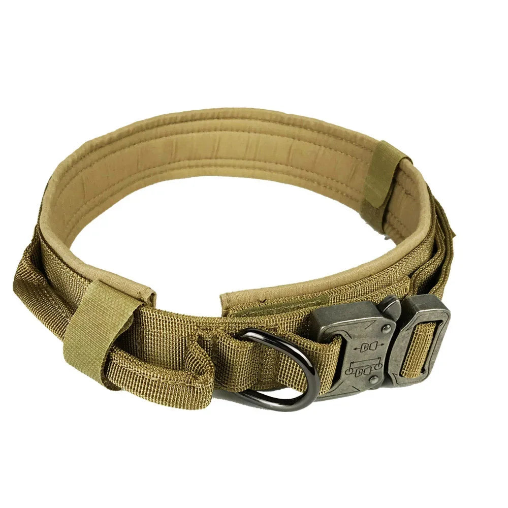 actical Dog Collar Adjustable Military Training Nylon Dog Collar with Heavy Metal Buckle for Medium and Large Dogs Brown