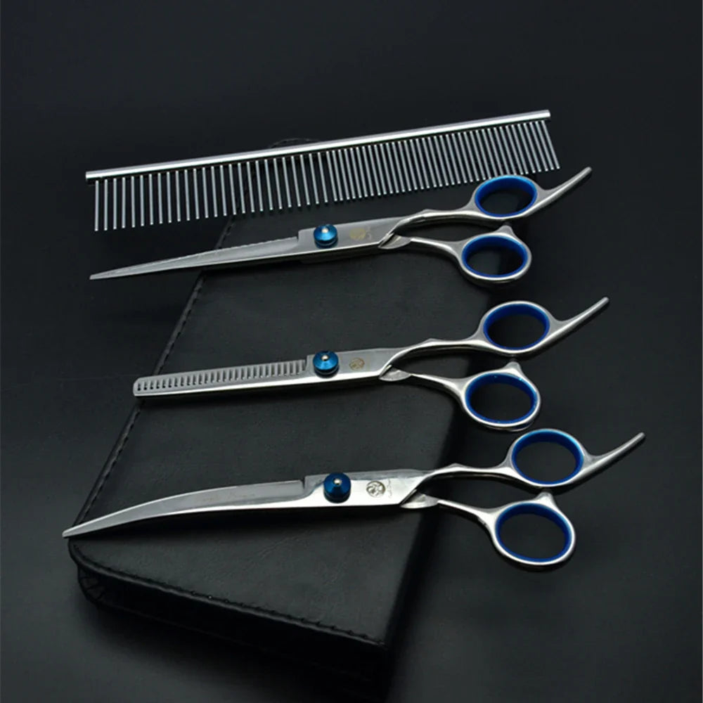 Dog Grooming Scissors Set 6" (15 cm) & 7" (17.5 cm) Stainless Steel Pet Shears — Thinning, Curved & Cutting Z3001-Lan-D4-7Y 7 inch